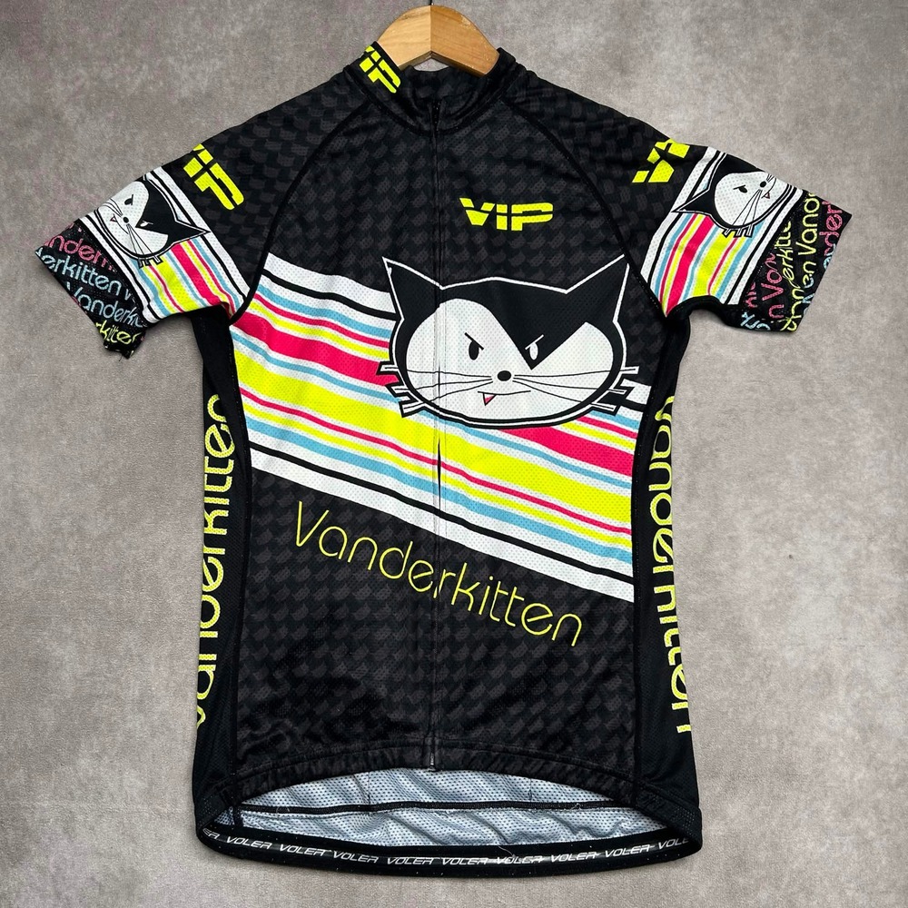 Voler Vanderkitten Womens Cycling Jersey LG Black Neon Cat Graphic Full Zip **